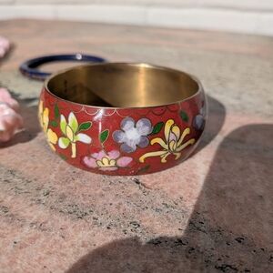 Chinese Cloisonne Brass Bangle Bracelet